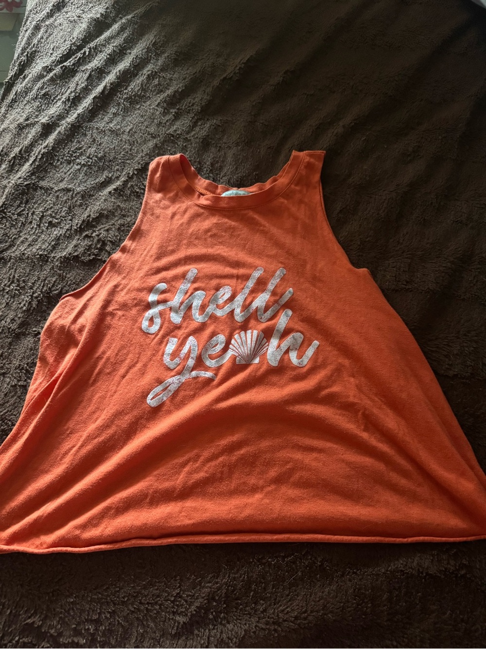 Charlotte Russe Orange Graphic Tank Top - "Shell Yeah"